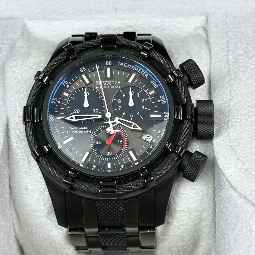 Invicta Reserve Bolt Zeus 12803 Mens‎ Swiss Chronograph Black Steel Watch w. Box